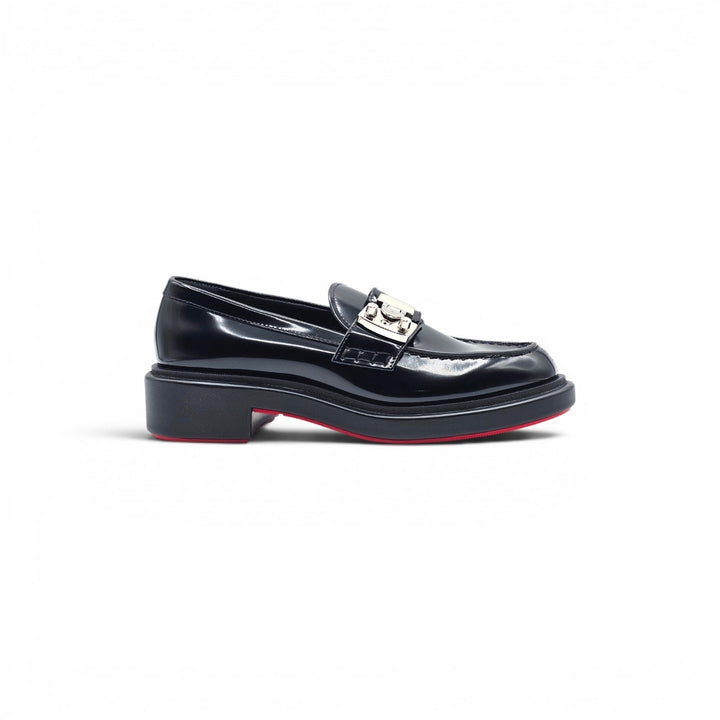 Christian Louboutin Urban Moc Lock Glazed Leather Loafers Shoes Black EU 37 US 7
