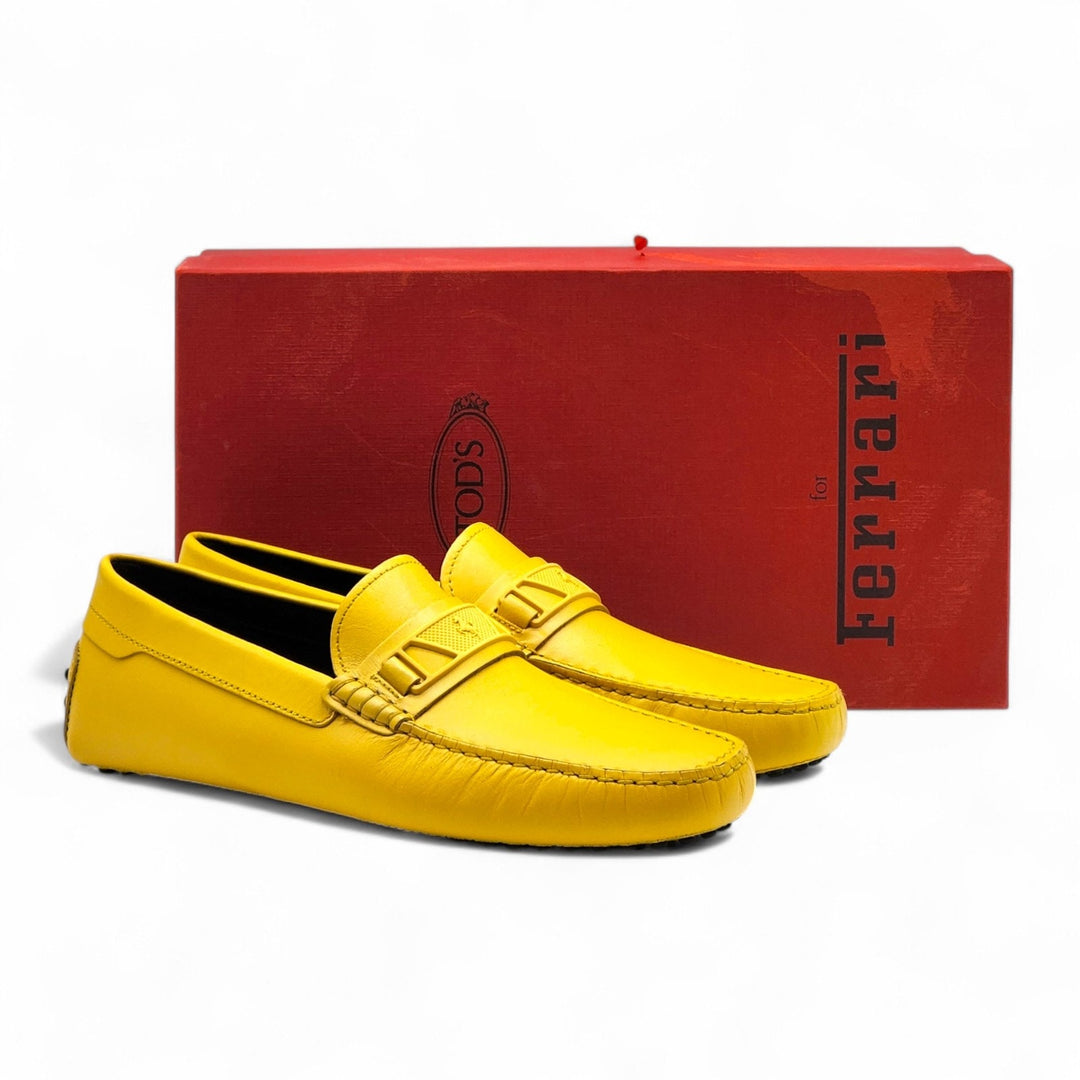 Tod’s for Ferrari Gommino Driving Leather Loafers Yellow UK 7.5 US 9
