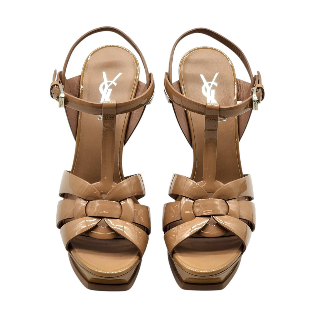 Saint Laurent Tribute Platform Leather Sandals Pumps Tan Brown