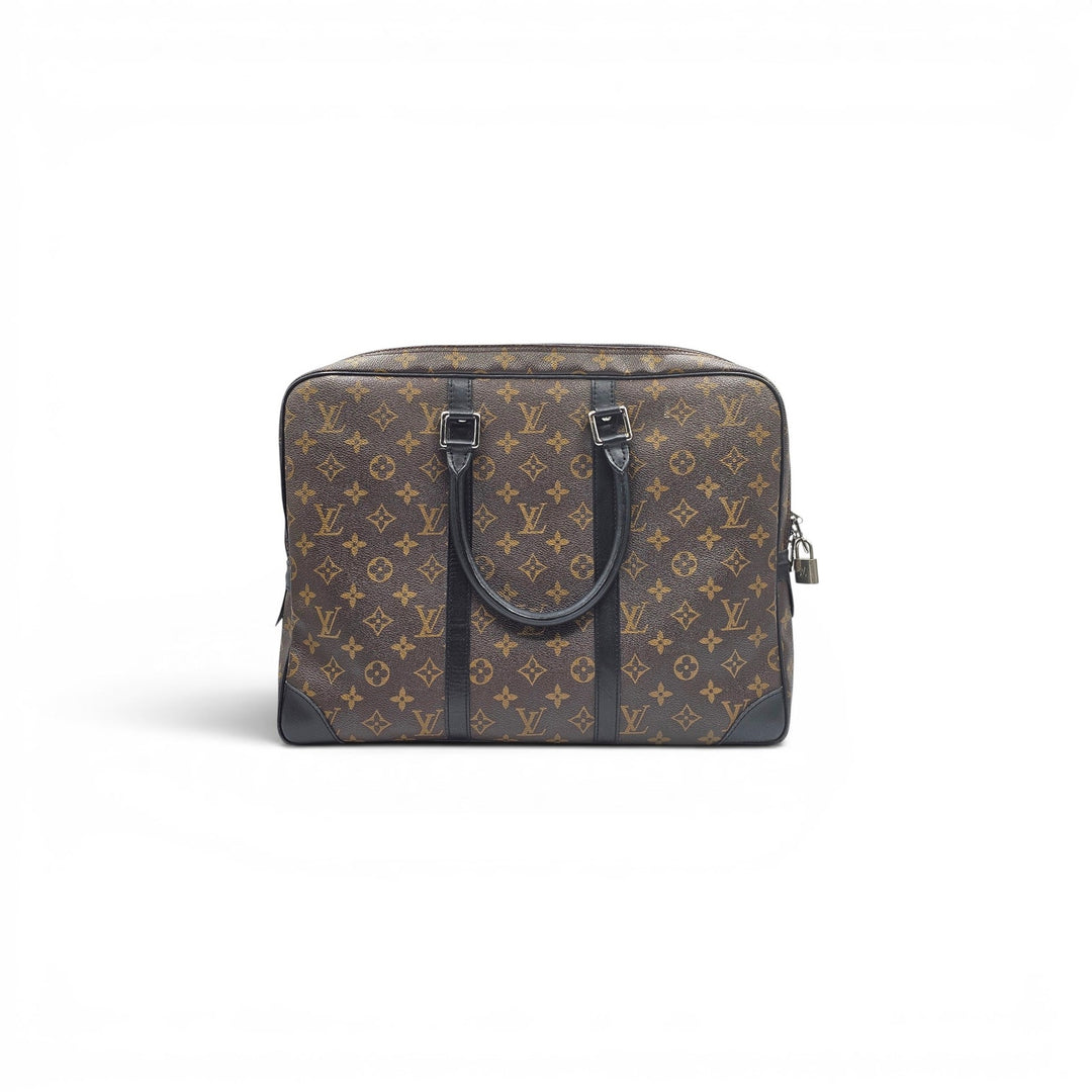 Louis Vuitton Porte Documents Voyage Monogram PM Macassar Briefcase Bag