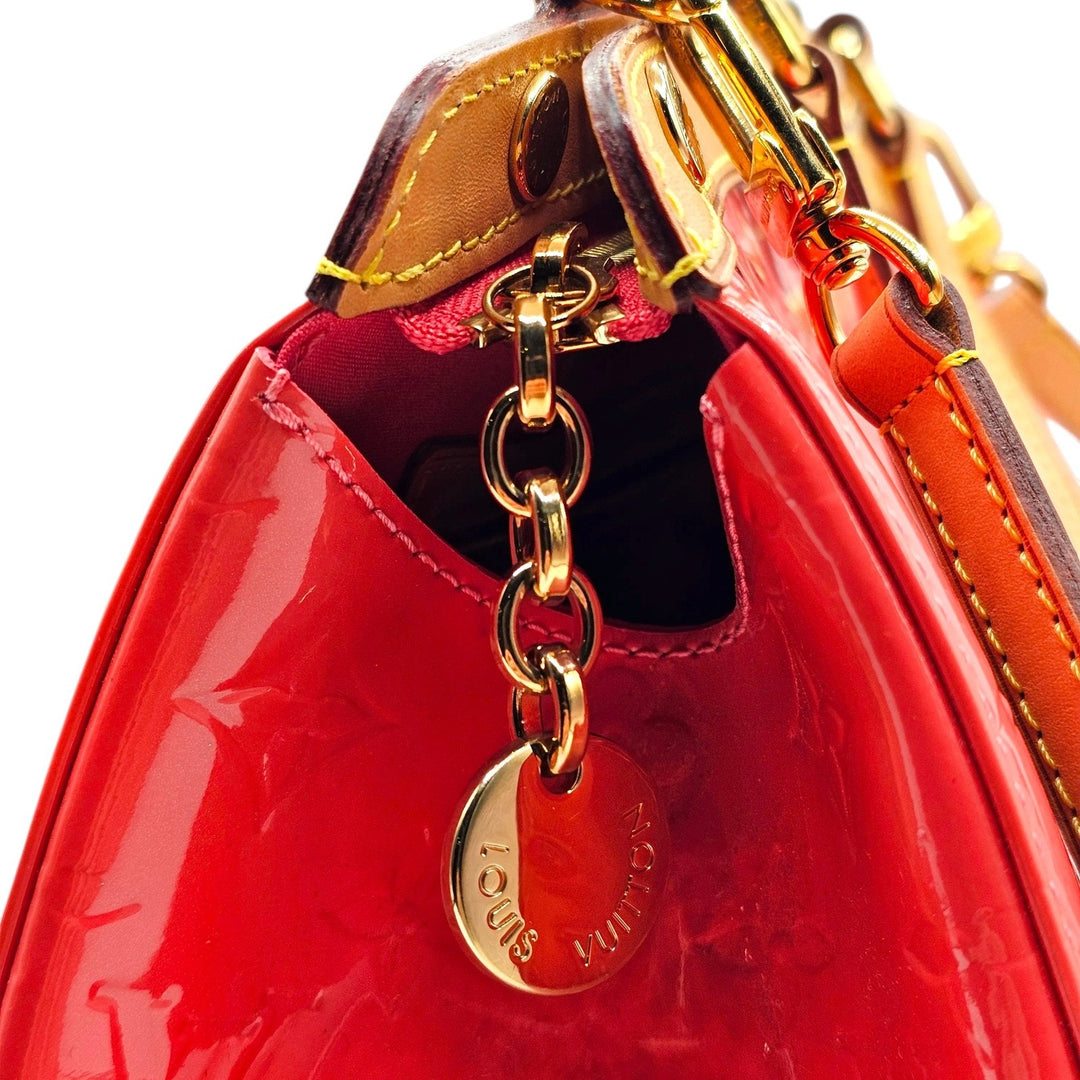 Louis Vuitton 2014 Monogram Vernis Brea MM Coral Red Satchel Shoulder Bag