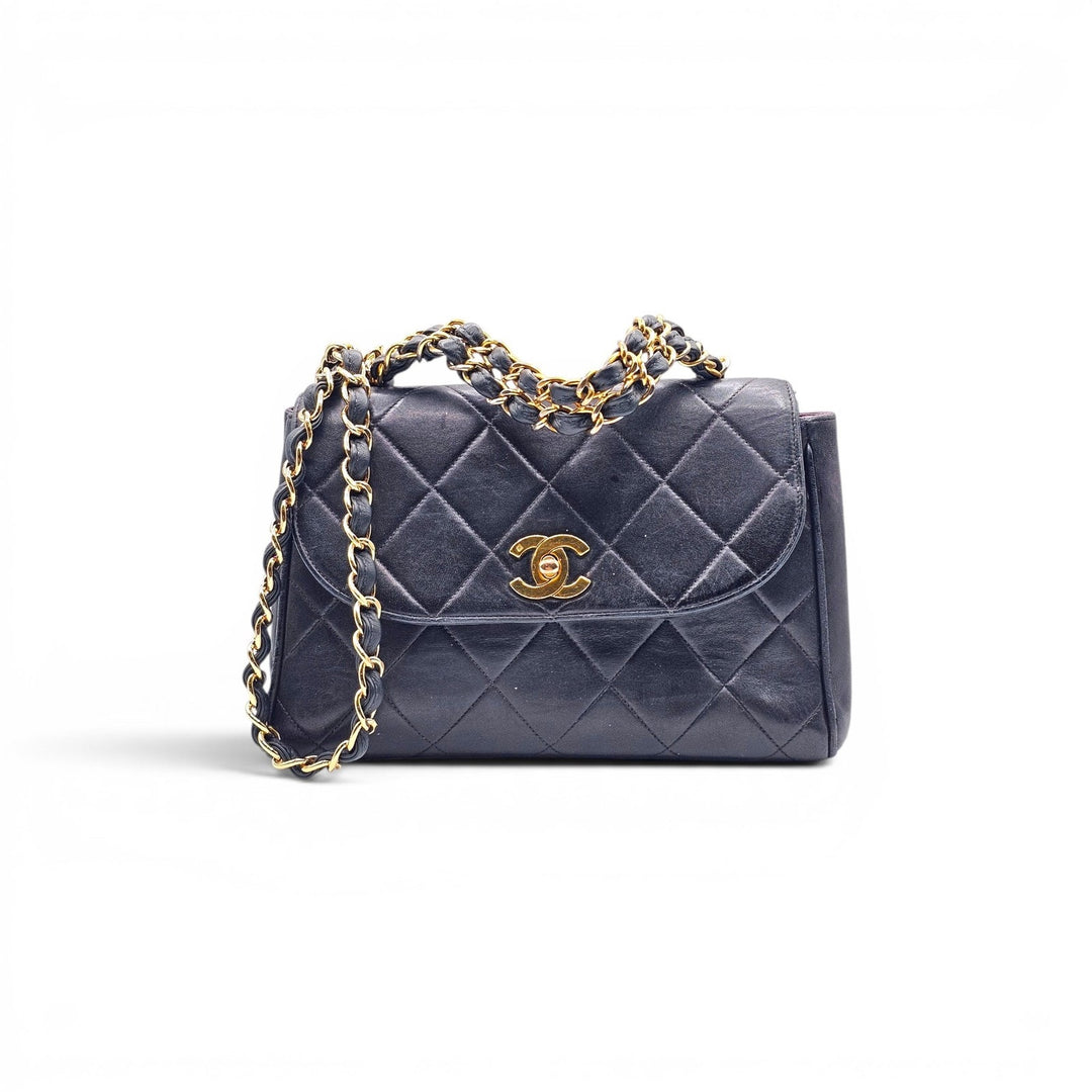 Vintage Chanel Black Quilted Lambskin Flap Shoulder Bag with Gold Hardware