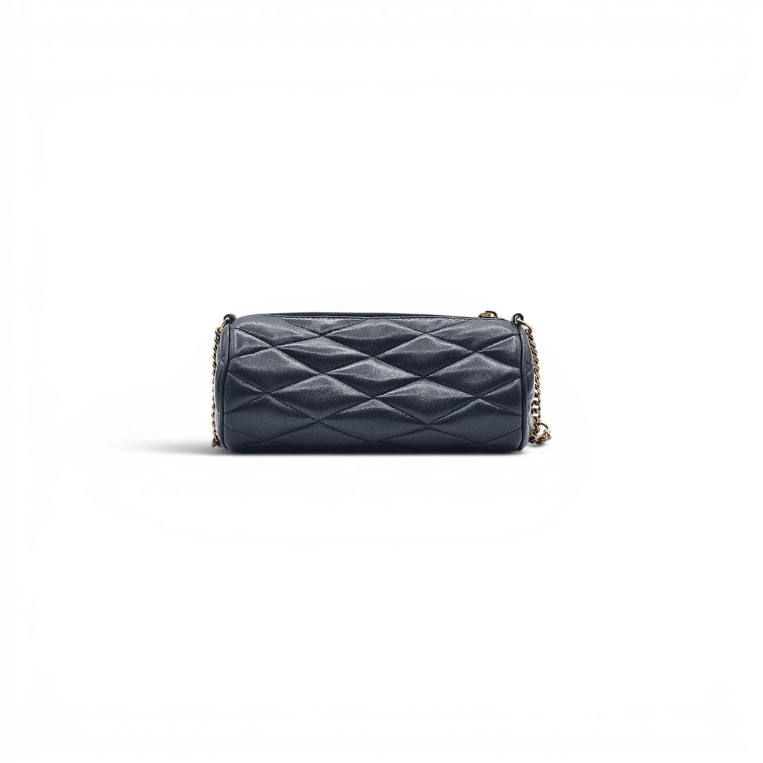 Saint Laurent Mini Sade Quilted Lambskin Leather Tube Bag YSL Monogram Black