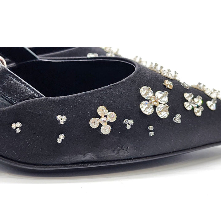 Louis Vuitton Mirage Blossom Slingback Heels Satin Crystals Black EU 36 US 5.5