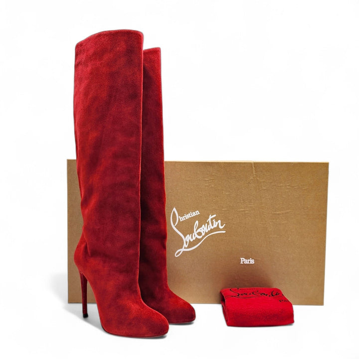 Christian Louboutin Vitish 100 Suede Knee-High Boots Red EU 41.5 US 11