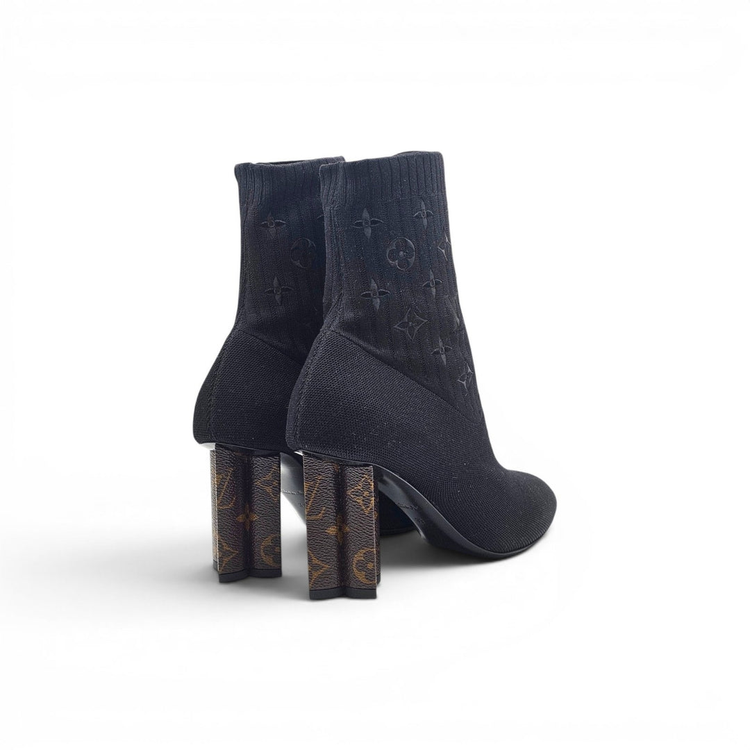 Louis Vuitton Silhouette Ankle Boots Black LV Monogram Flower Heel EU 39 US 9
