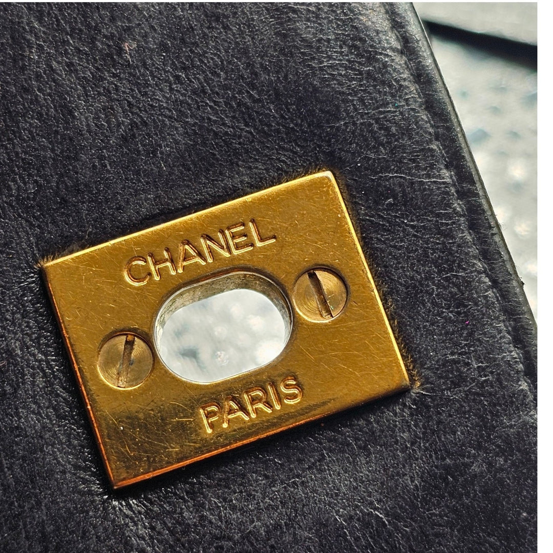Vintage Chanel Black Quilted Lambskin Flap Shoulder Bag with Gold Hardware