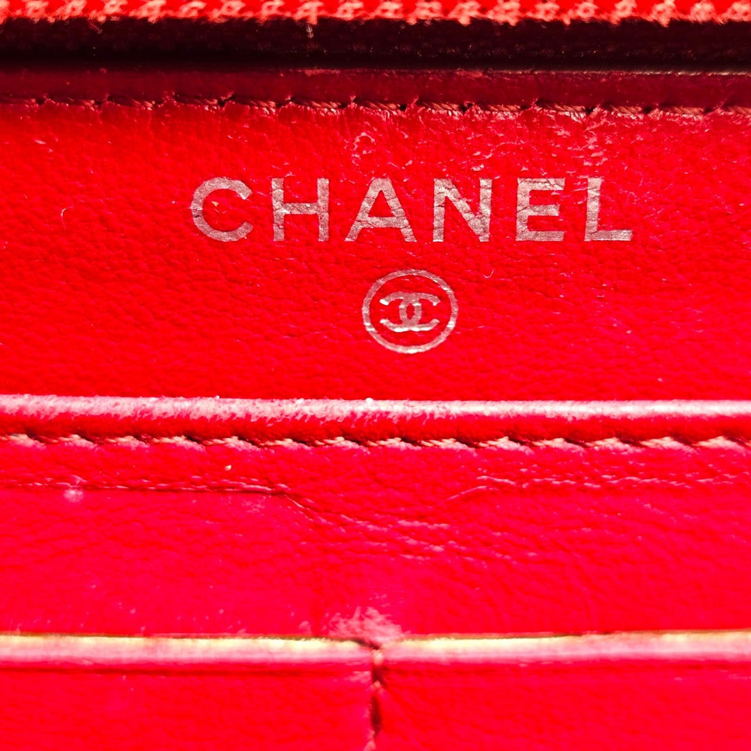 CHANEL Camellia Embossed Red Leather Zip Around Long Wallet Silver CC Logo 19