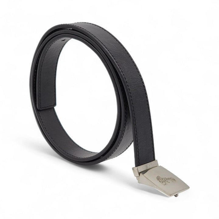 Versace Collection Men’s Leather Belt With Silver Medusa Head Buckle Black - New