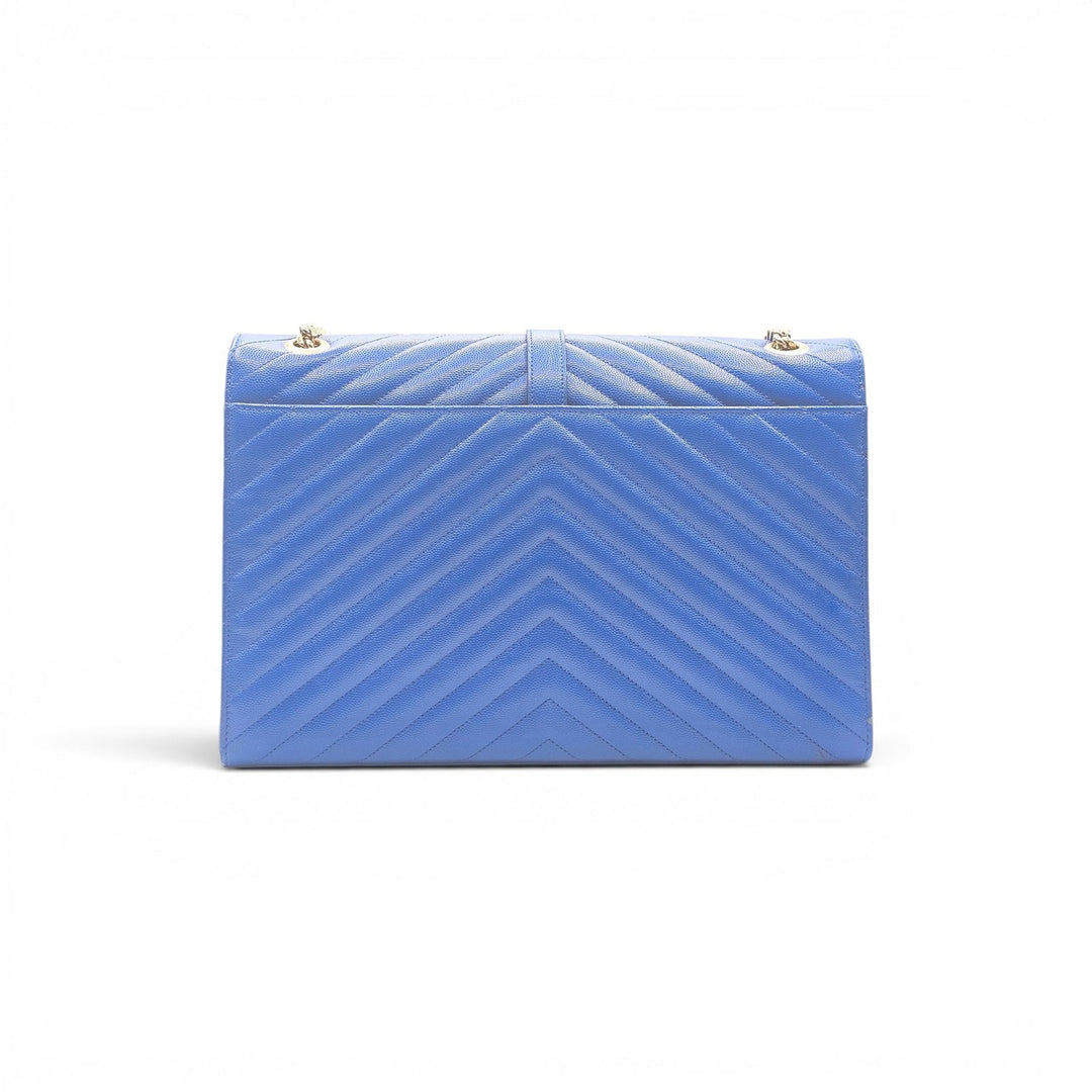 Saint Laurent Large Monogram Grain de Poudre Leather College Shoulder Bag Blue