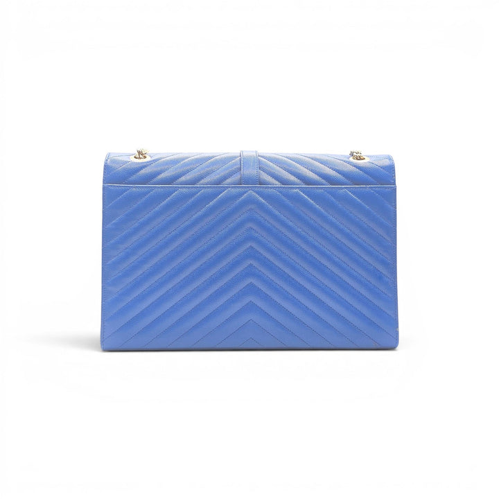 Saint Laurent Large Monogram Grain de Poudre Leather College Shoulder Bag Blue