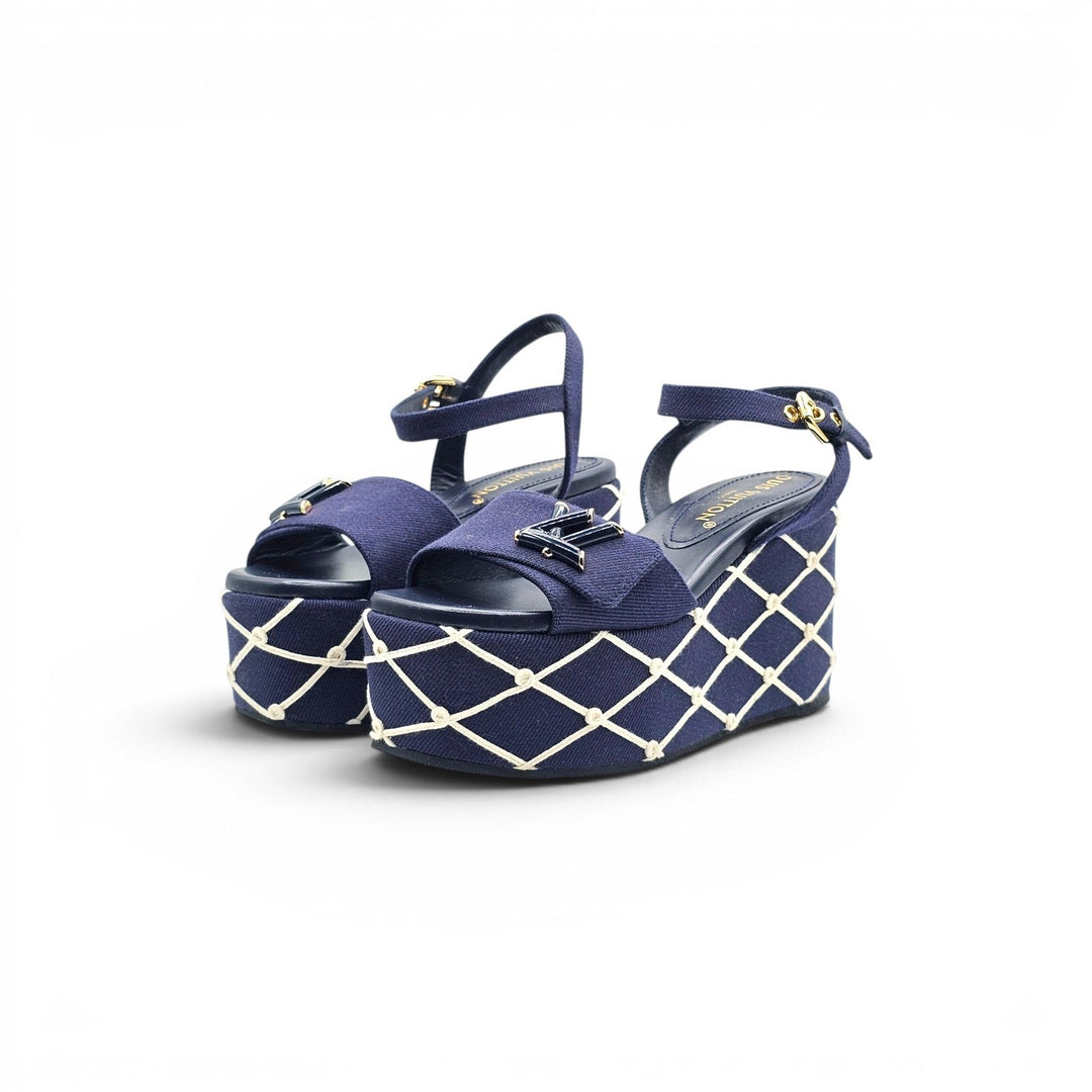 Louis Vuitton Shake Navy Denim Platform Wedge Sandals EU 36 US 6 - NWB $1280