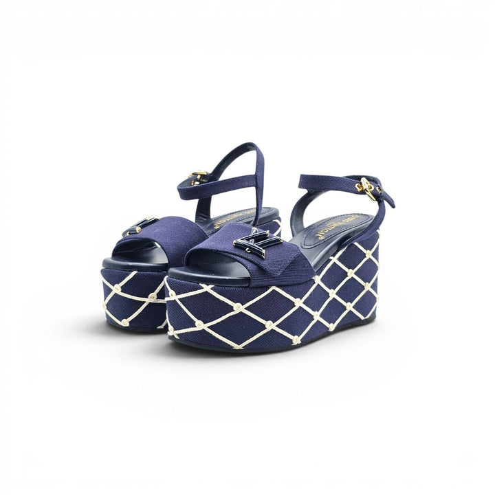 Louis Vuitton Shake Navy Denim Platform Wedge Sandals EU 36 US 6 - NWB $1280