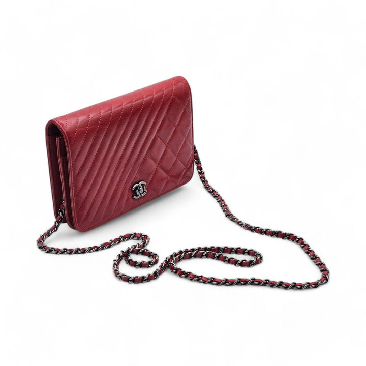 Chanel Coco Boy Wallet on Chain WOC Shoulder Bag - Glazed Calf Leather - Red