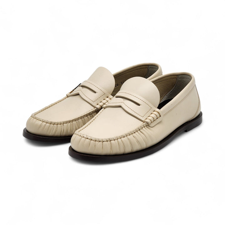 Saint Laurent YSL Monogram Leather Loafers Marble White