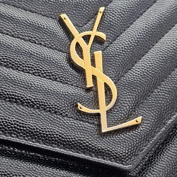 Saint Laurent Monogram Grain De Poudre Leather Wallet On Chain WOC Bag Black GHW
