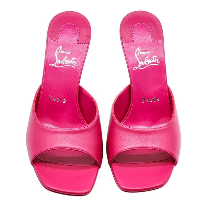 Christian Louboutin Condora 85 Leather Heeled Sandals Mules Pink EU 37.5 US 7