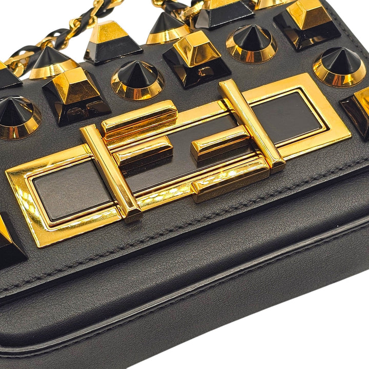 Fendi Studded Baguette Mini Crossbody Bag Black Gold