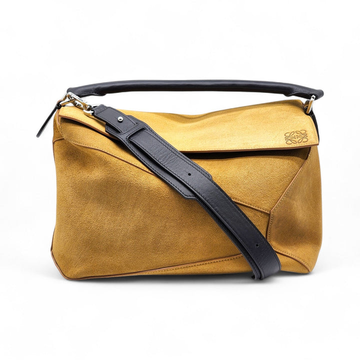Loewe Men's Puzzle Suede Leather Shoulder Crossbody Bag in Tan