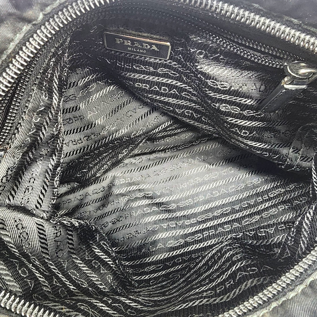 Prada Unisex Triangle Logo Nylon and Leather Crossbody Shoulder Bag Black