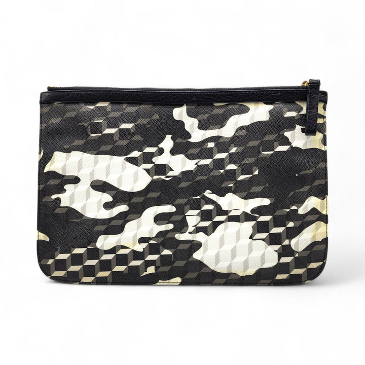 Pierre Hardy Camouflage Geometric Print Pouch in Black White - Mint Condition