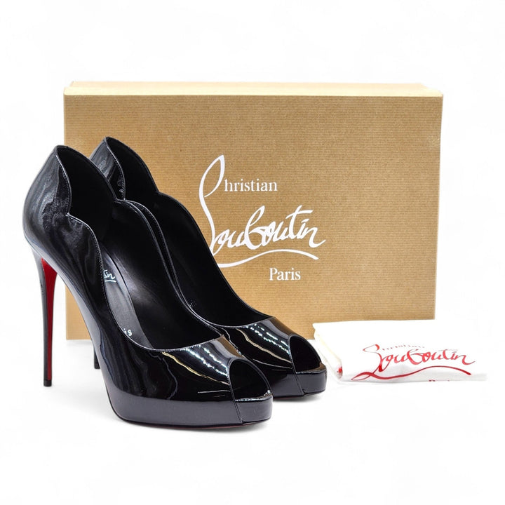 Christian Louboutin Hot Chick Alta Open Toe Leather Pumps Black EU 40 US 9.5