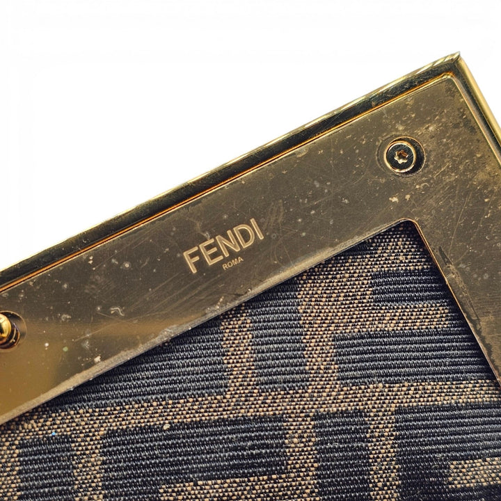 Fendi First Clutch Shoulder Bag Black Nappa Leather Gold Tone Frame