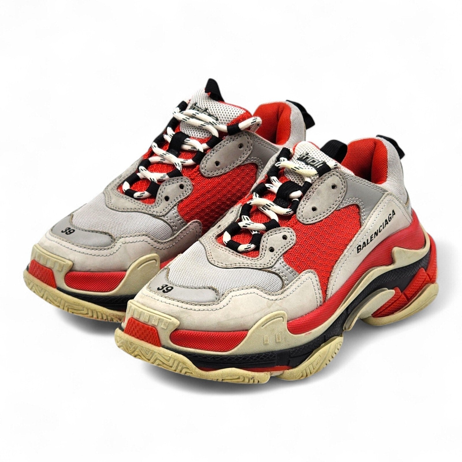 Balenciaga Triple S Red White Black Unisex Sneakers 536737 EU 39