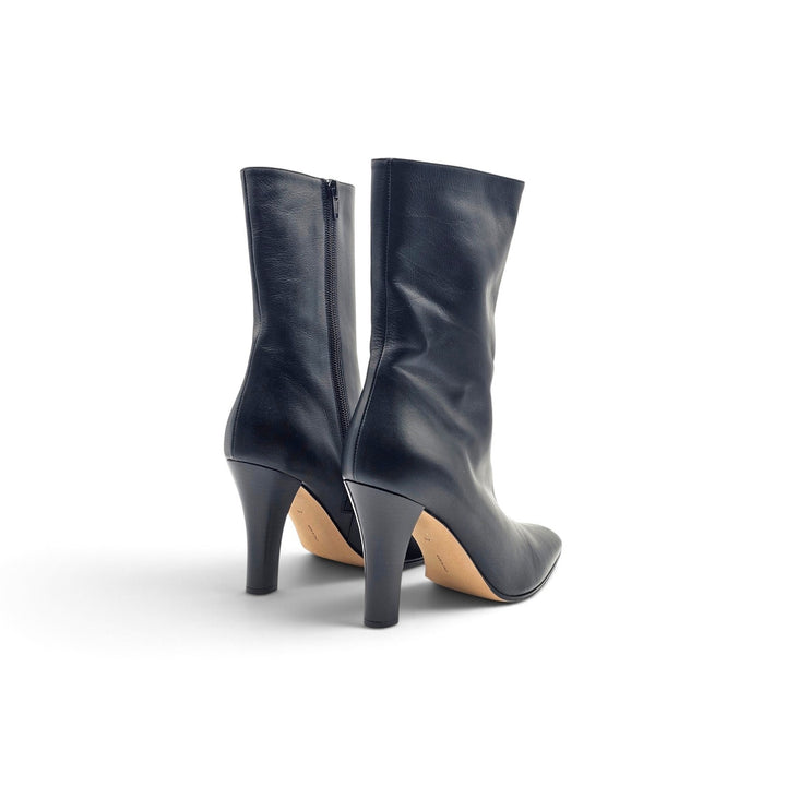 The Row Mona 80 Women's Leather Mid-Calf Boots Black Leather - NWB $3000
