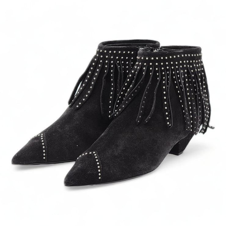 Saint Laurent Paris Blaze Fringe Leather Suede Ankle Boots