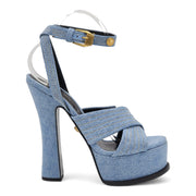 Versace Blue Denim High Heel Platform Sandals 39