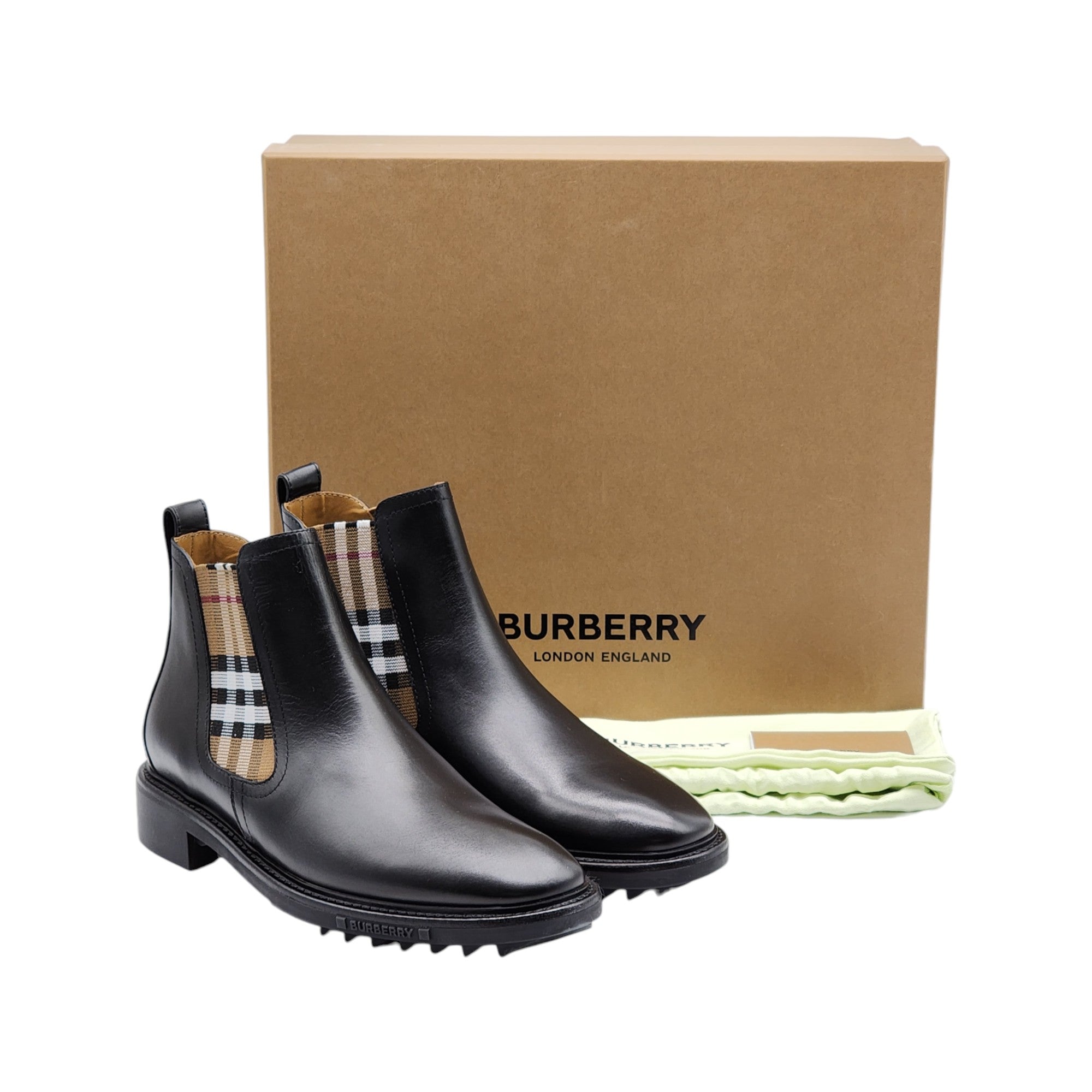 Burberry Vintage Check Detail Leather Chelsea Boots – MAC