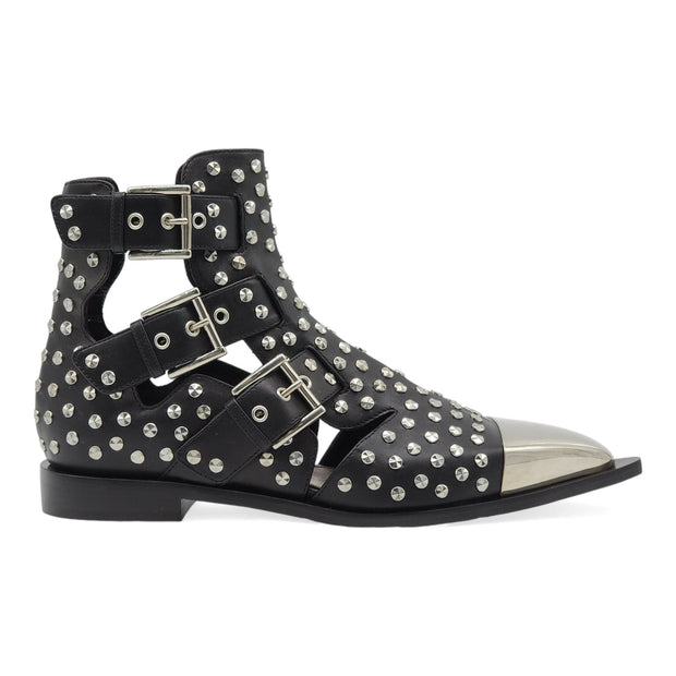 Alexander McQueen Studded Cage Leather Booties in Black 38