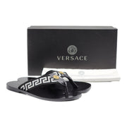 Versace Greca Leather Thong Sandals in Black/White 43