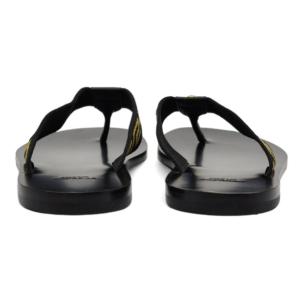 Versace Greca Leather Thong Sandals in Black/Gold 44