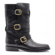 Celine Lycra Triple Buckle Leather Boots in Black 37