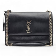 Saint Laurent Large Sunset Leather Shoulder Bag in Black