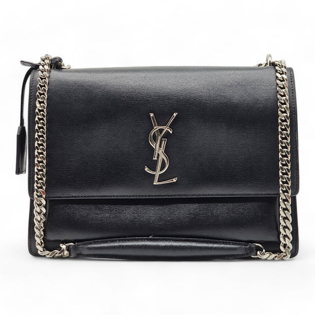 Saint Laurent Large Sunset Leather Shoulder Bag in Black