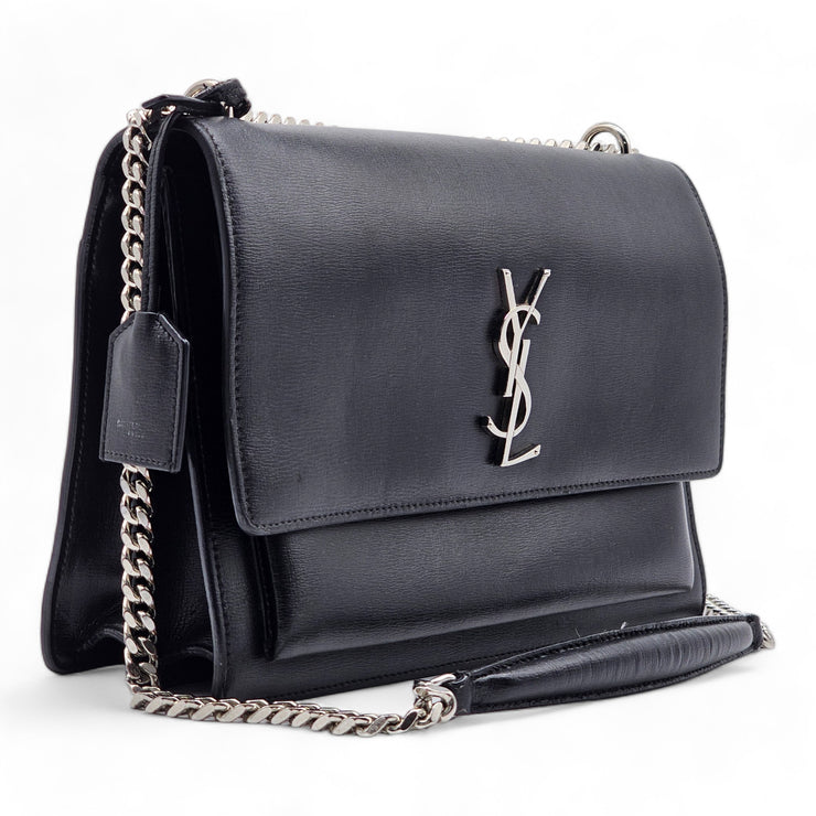 Saint Laurent Large Sunset Leather Shoulder Bag in Black