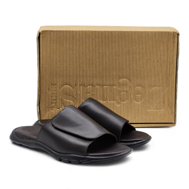 Zegna Leather Slides in Brown