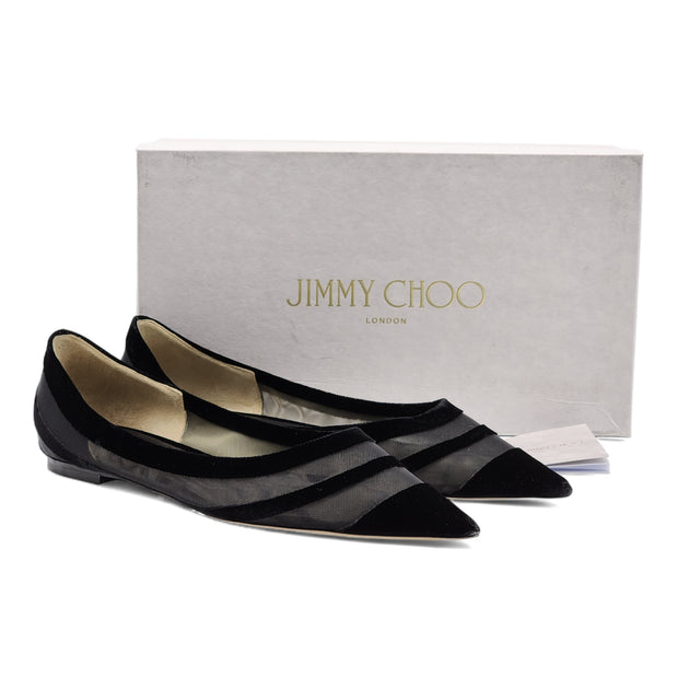 Jimmy Choo Love Tulle Flat Ballerina Shoes in Black (42)