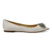 Jimmy Choo Love Embellished Satin Flat Ballerina Shoes in White (36.5)