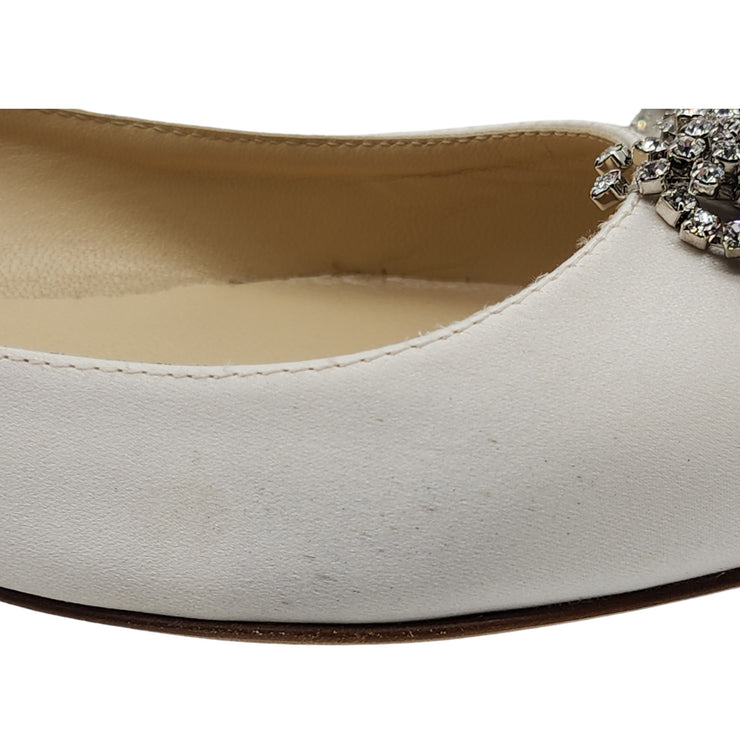 Jimmy Choo Love Embellished Satin Flat Ballerina Shoes in White (36.5)