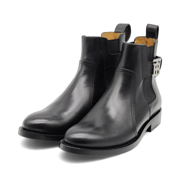 Burberry Luke TB Monogram Buckle Leather Chelsea Boot in Black