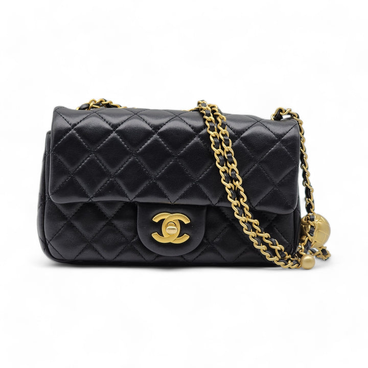 Chanel Quilted Lambskin Leather Pearl Crush Mini Flap Bag in Black