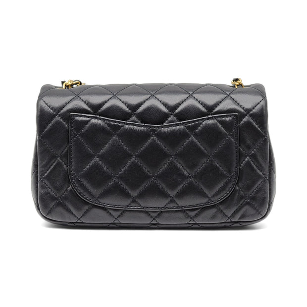 Chanel Quilted Lambskin Leather Pearl Crush Mini Flap Bag in Black