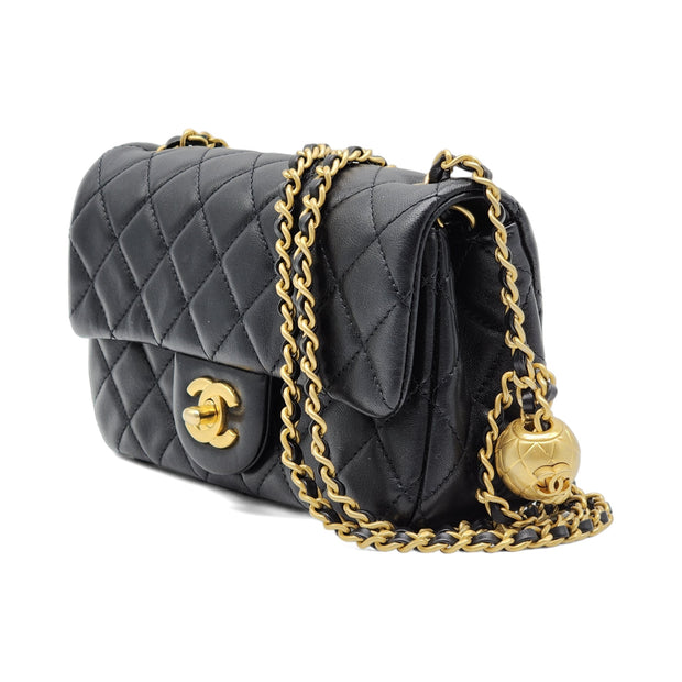 Chanel Quilted Lambskin Leather Pearl Crush Mini Flap Bag in Black