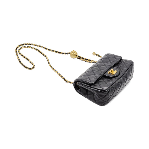 Chanel Quilted Lambskin Leather Pearl Crush Mini Flap Bag in Black