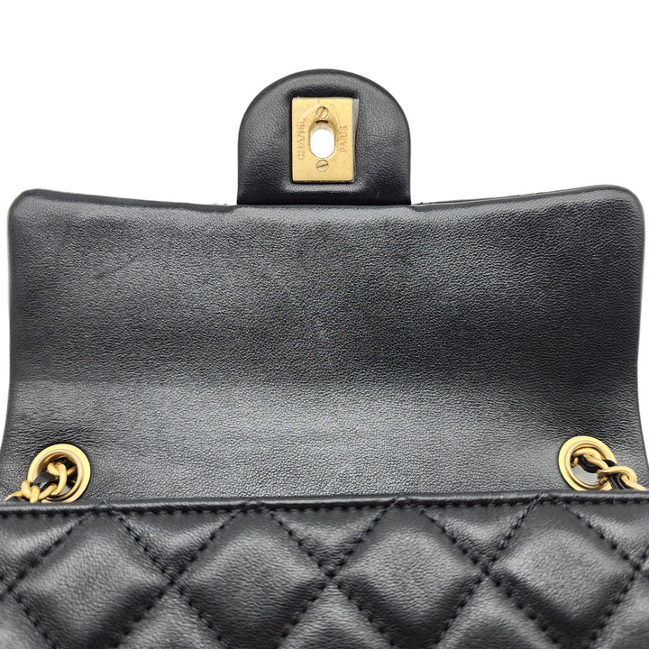 Chanel Quilted Lambskin Leather Pearl Crush Mini Flap Bag in Black