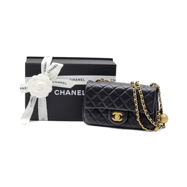 Chanel Quilted Lambskin Leather Pearl Crush Mini Flap Bag in Black